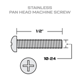 10-24 x 1/2" stainless steel machine screw.